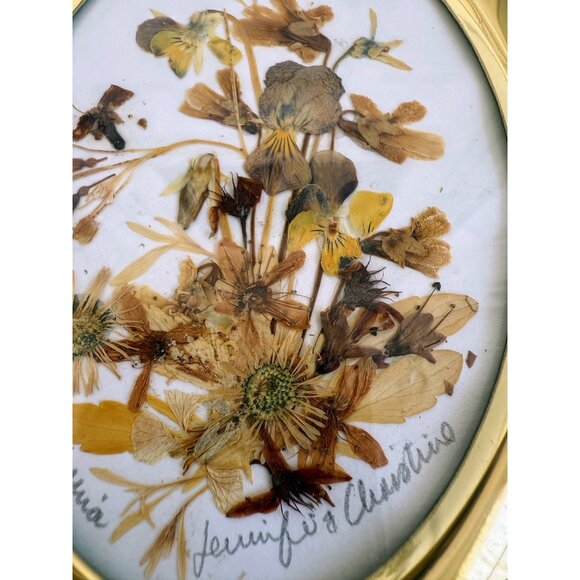 Vintage 70s Dried Real Flowers California Easel Gold Frame Tabletop - Picture 12 of 15